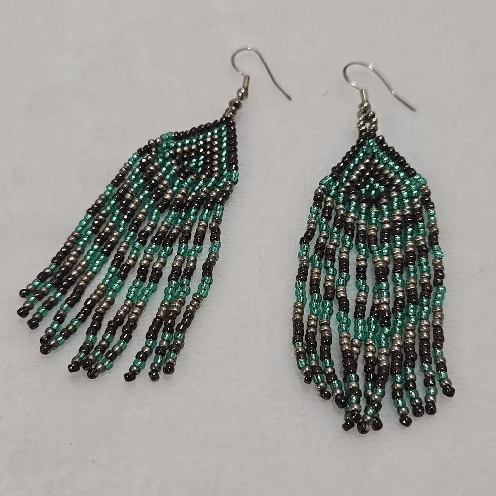 Handcradted Glass Beaded Dangle Earrings With Sterling Silver Hooks